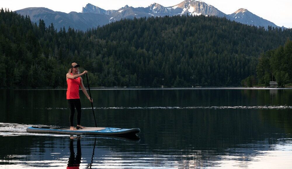 paddleboarding on a lake
